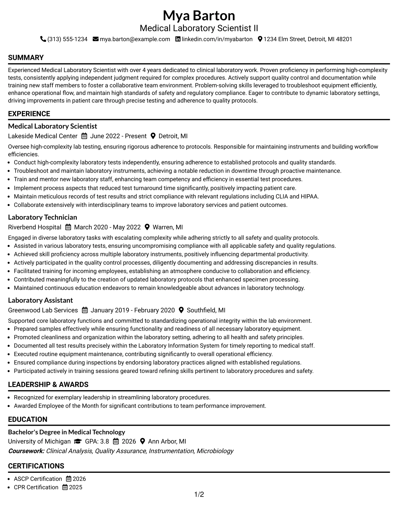 Resume Example Page 1