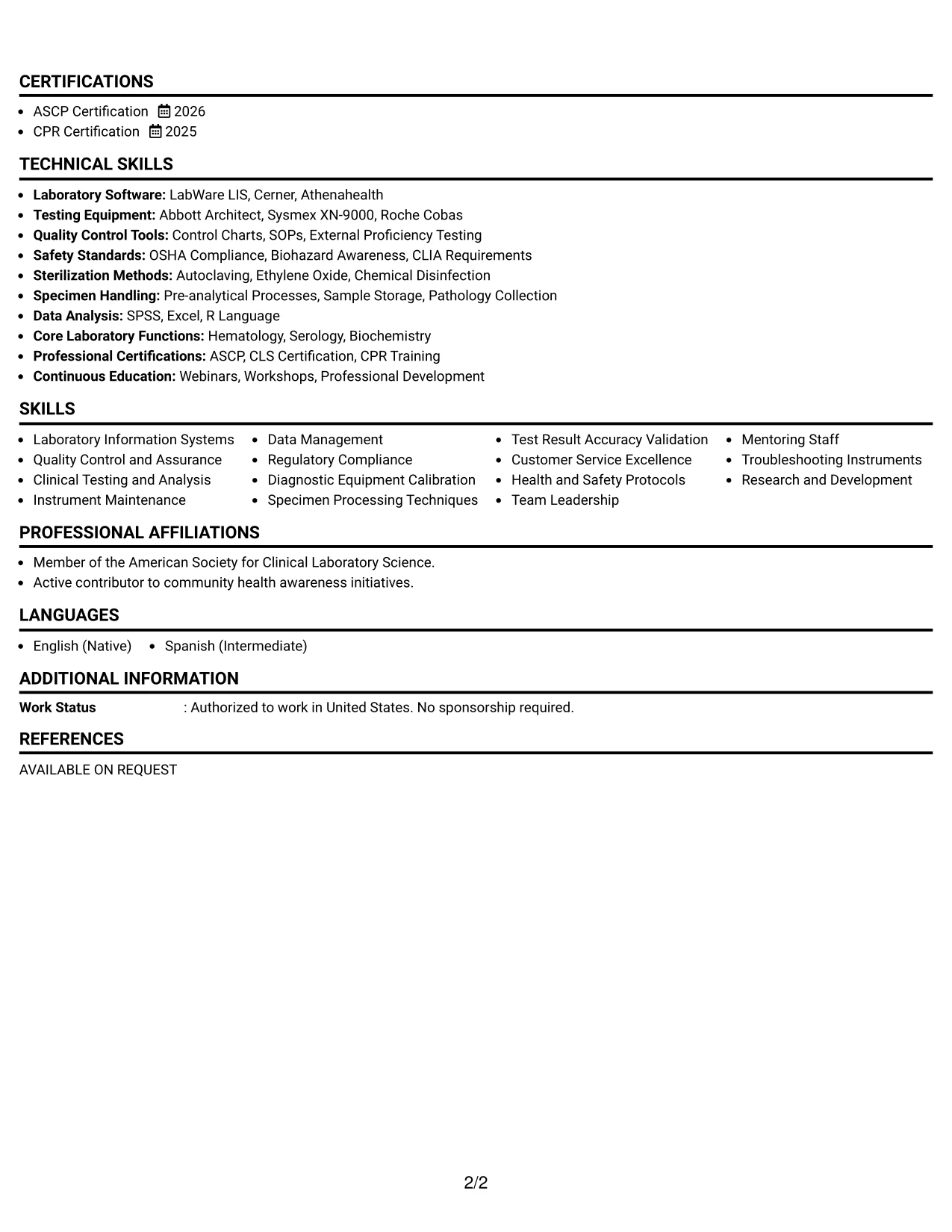 Resume Example Page 2