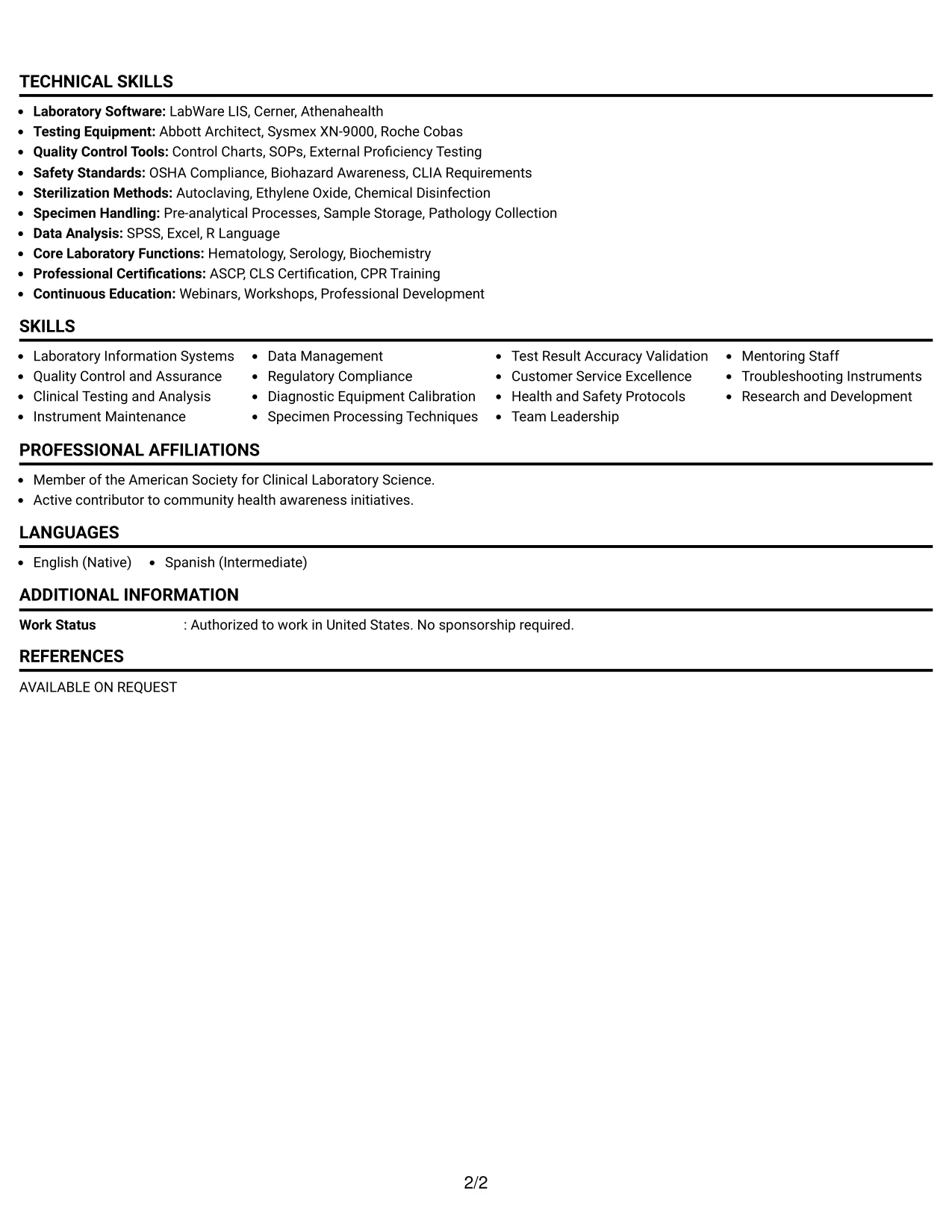 Resume Example Page 2