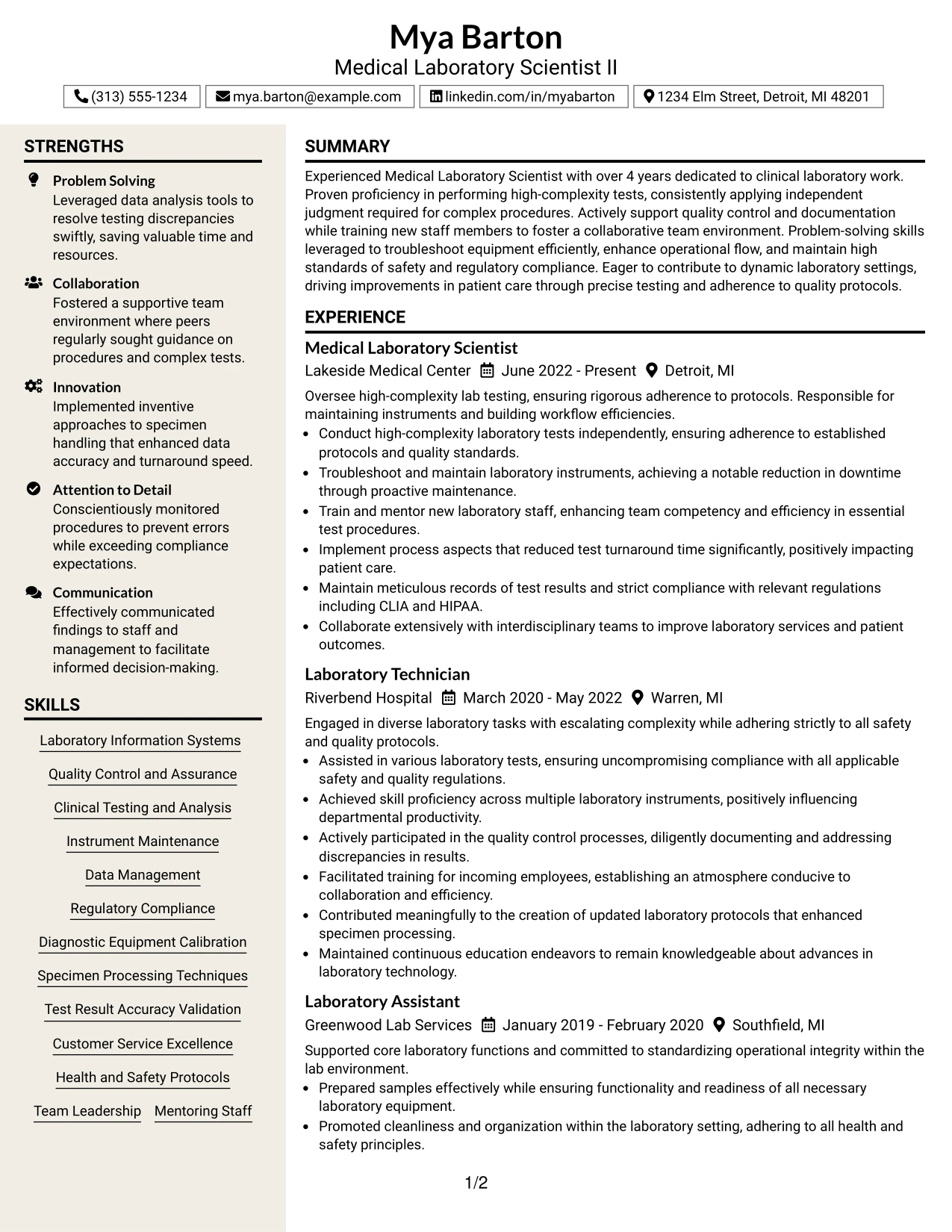 Resume Example Page 1