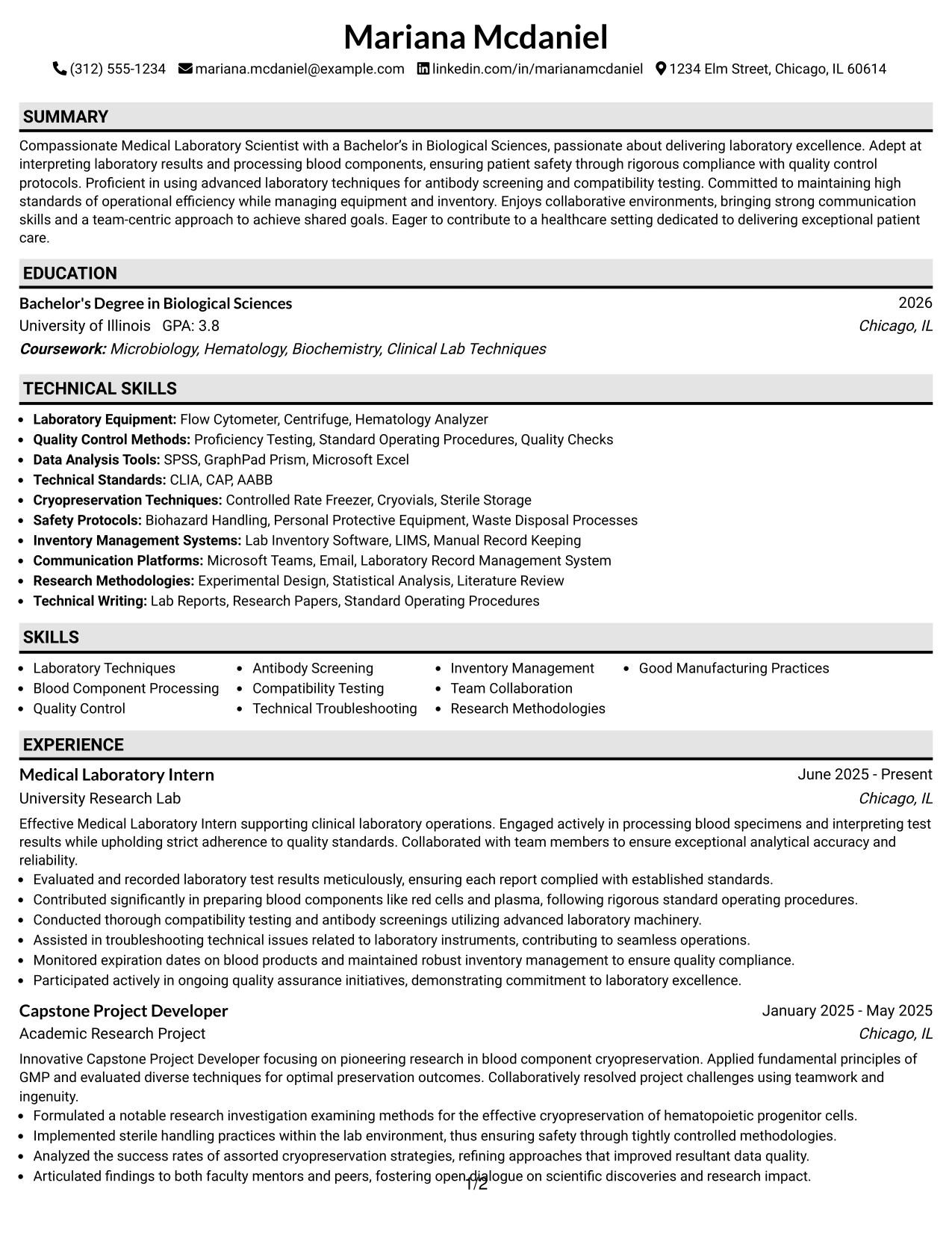 Resume Example Page 1