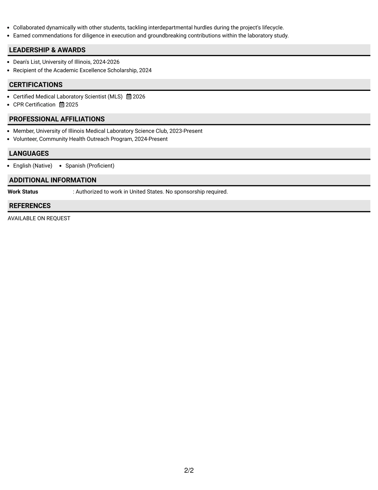 Resume Example Page 2