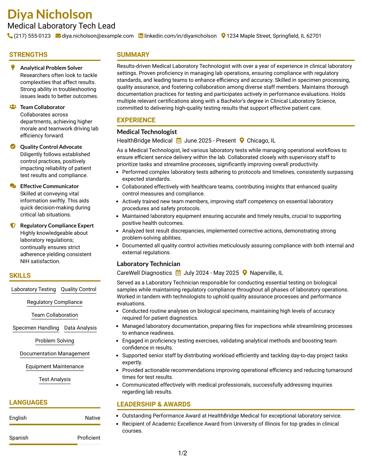 Resume Example Page 1