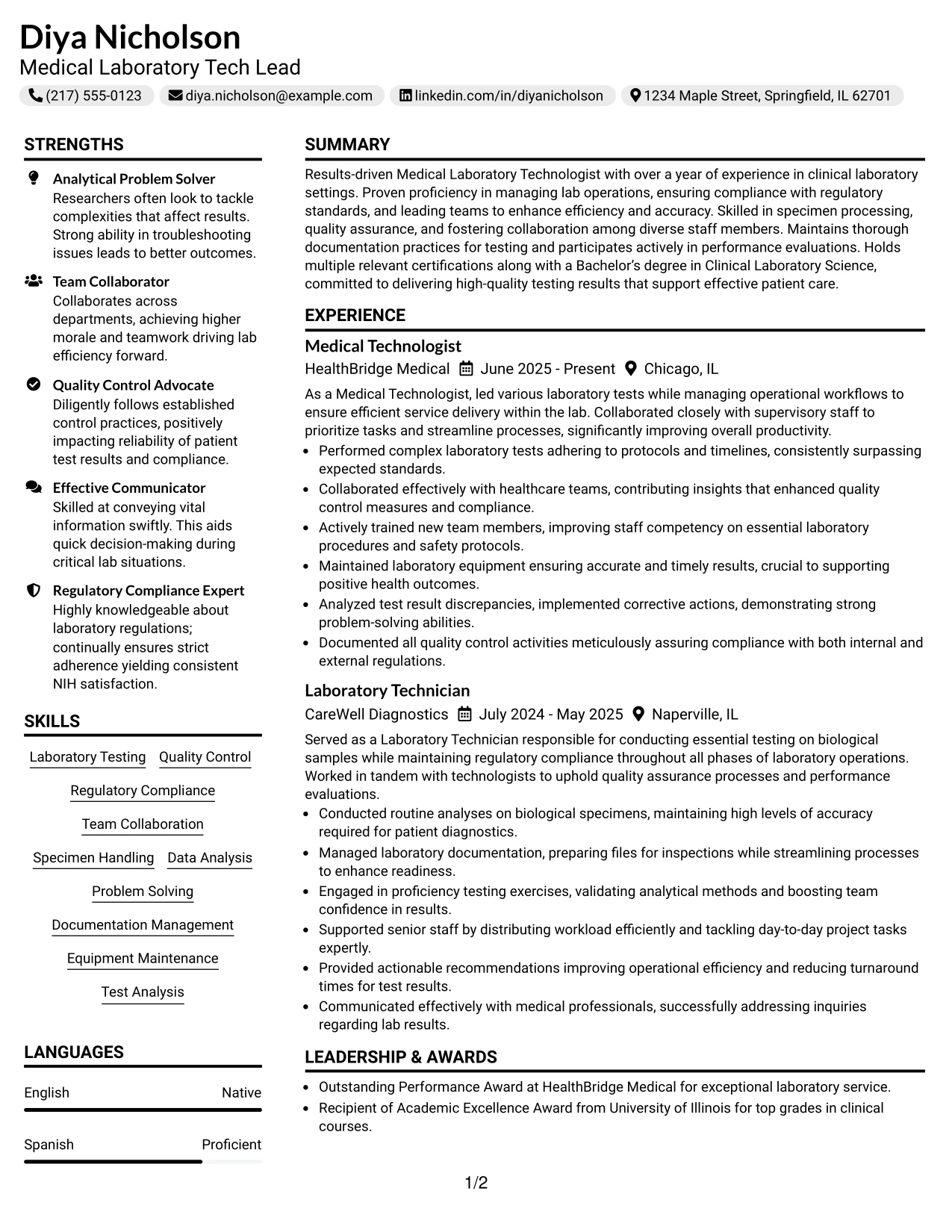 Resume Example Page 1