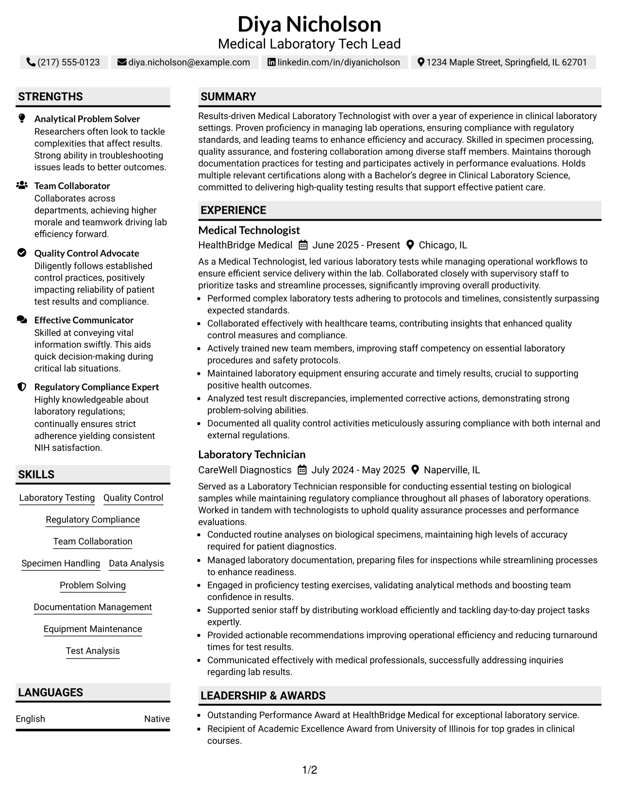 Resume Example Page 1