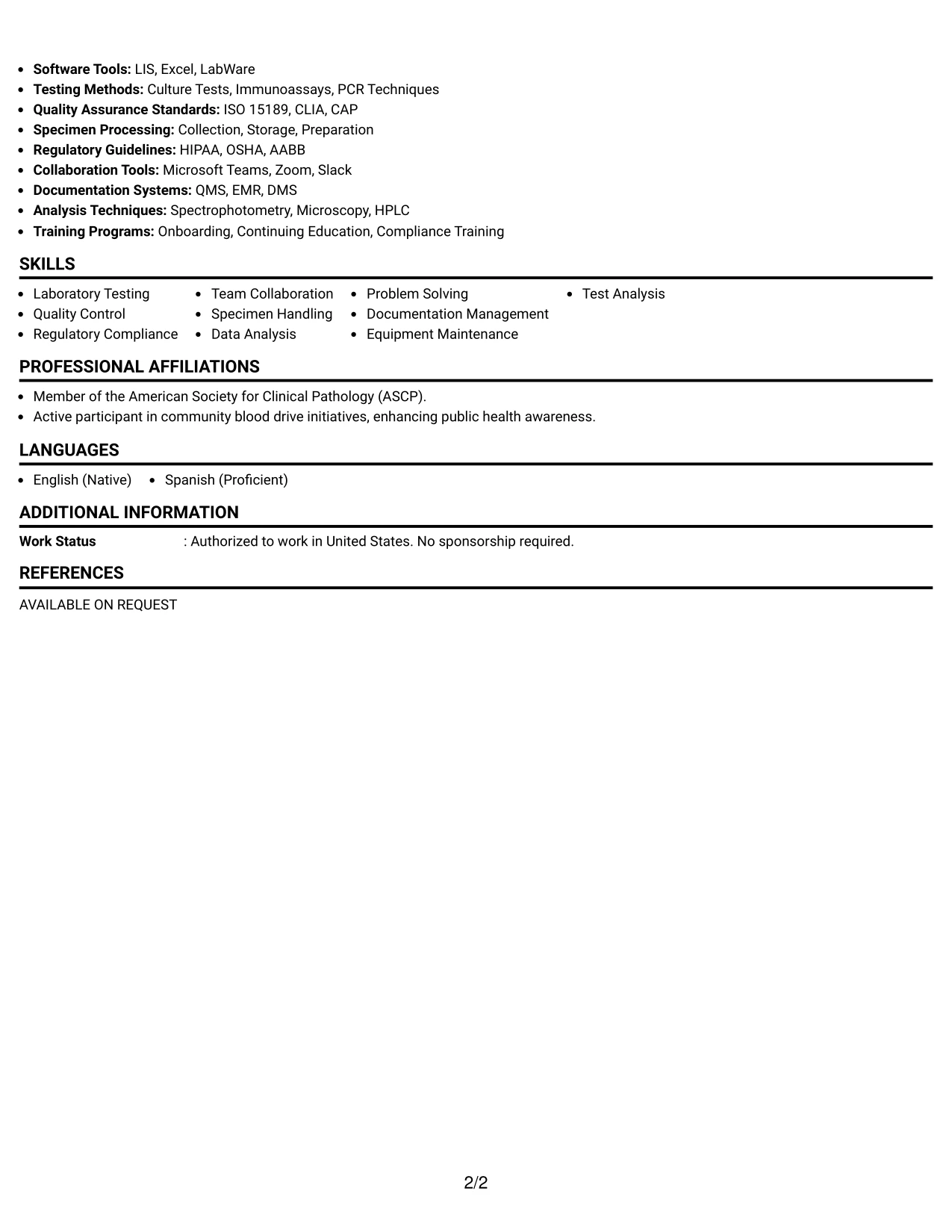 Resume Example Page 2