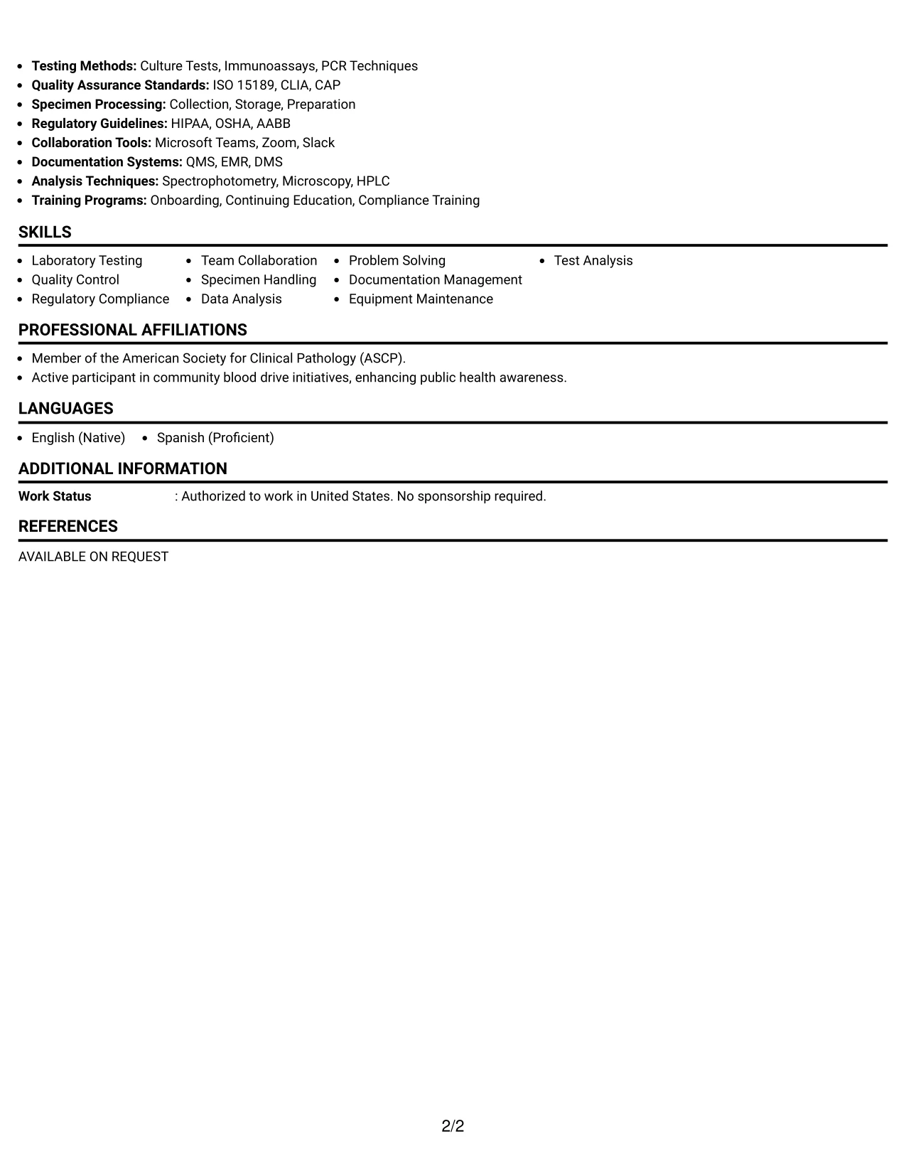 Resume Example Page 2
