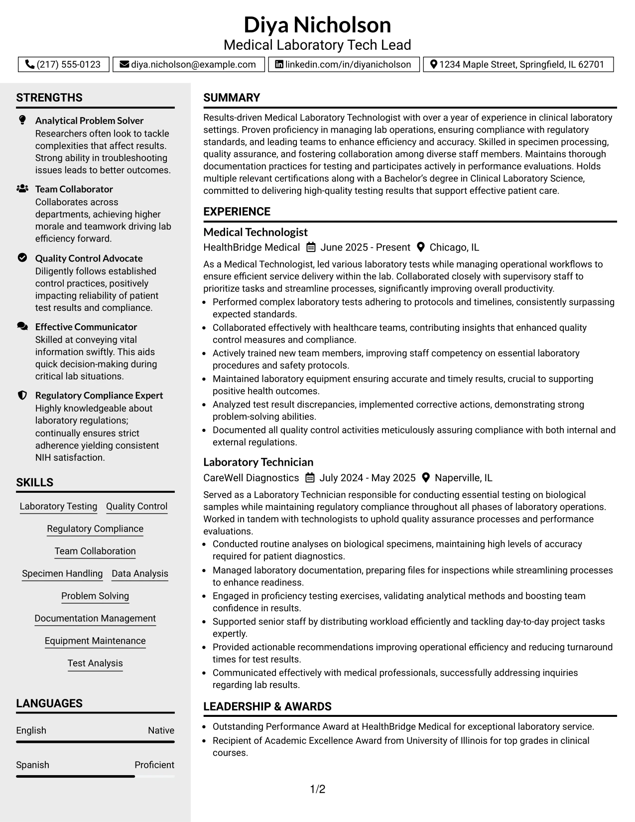 Resume Example Page 1