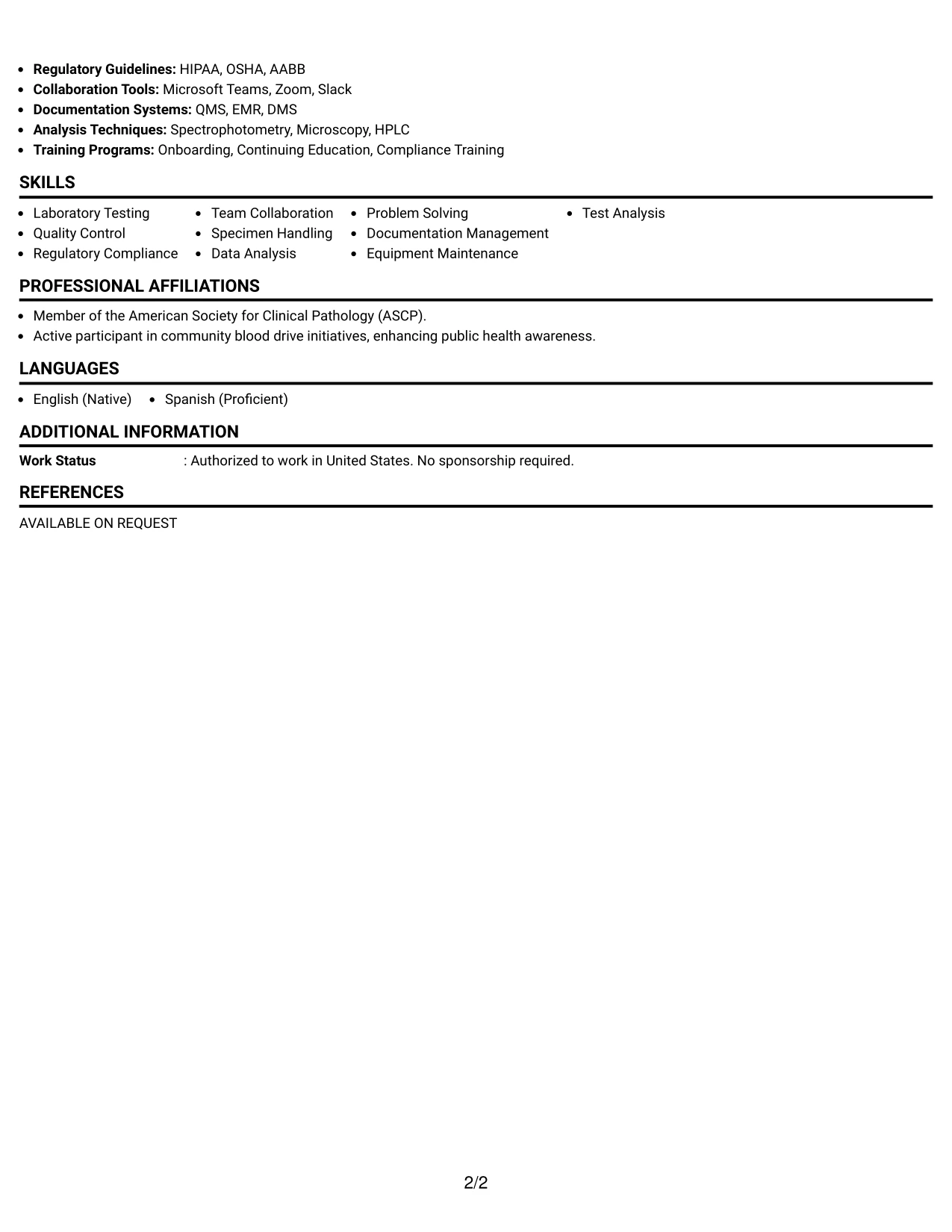 Resume Example Page 2