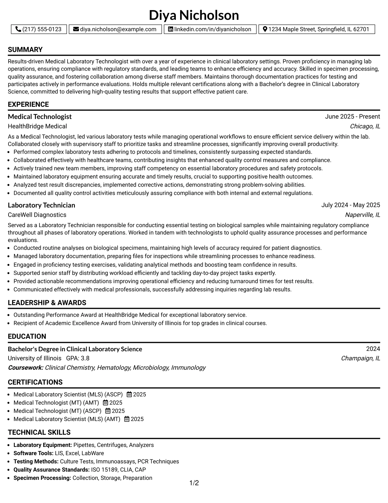 Resume Example Page 1