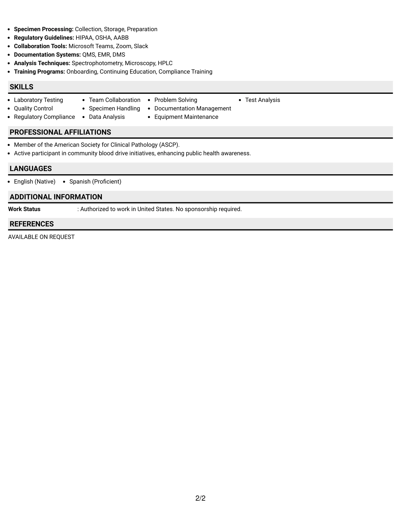 Resume Example Page 2