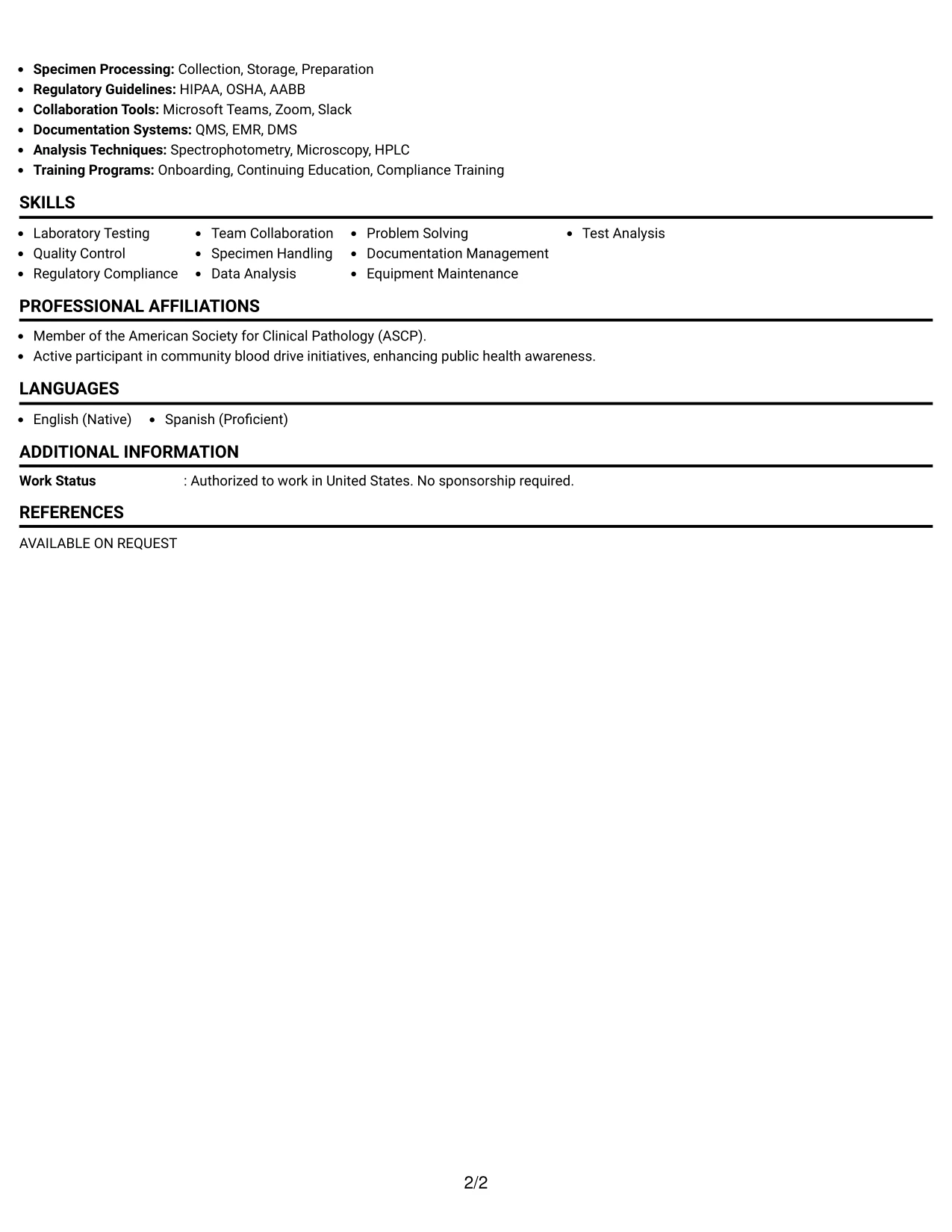 Resume Example Page 2