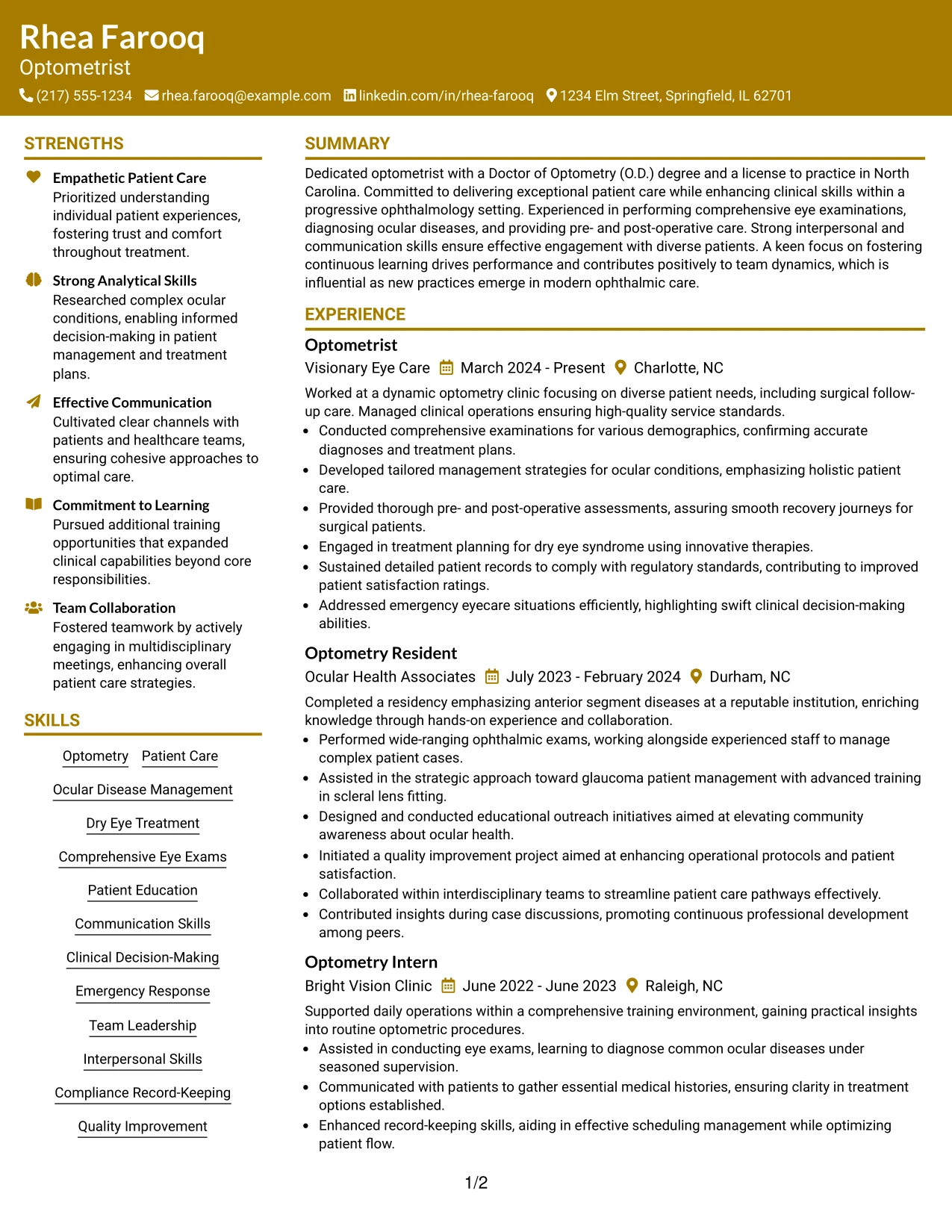 Resume Example Page 1