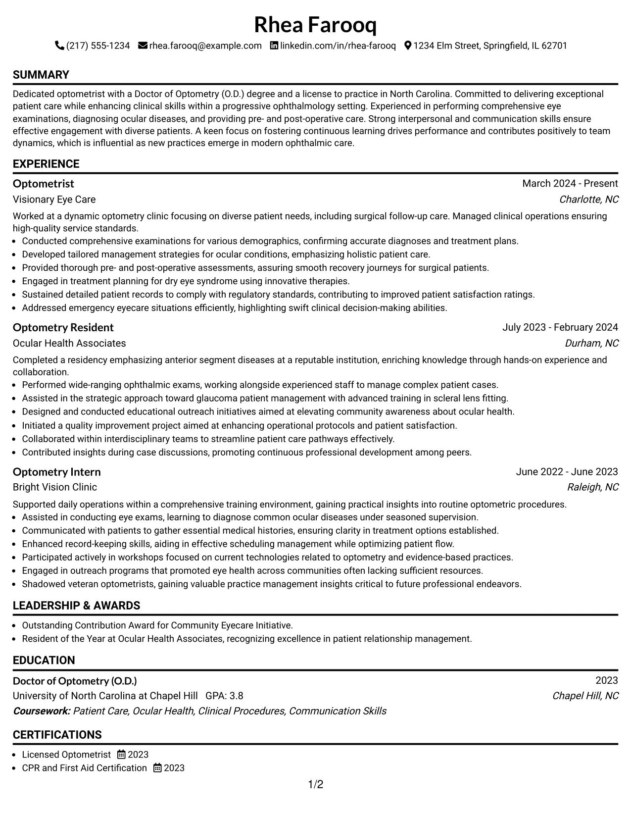Resume Example Page 1