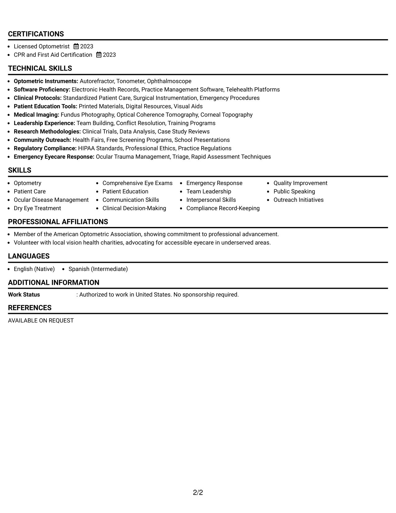 Resume Example Page 2