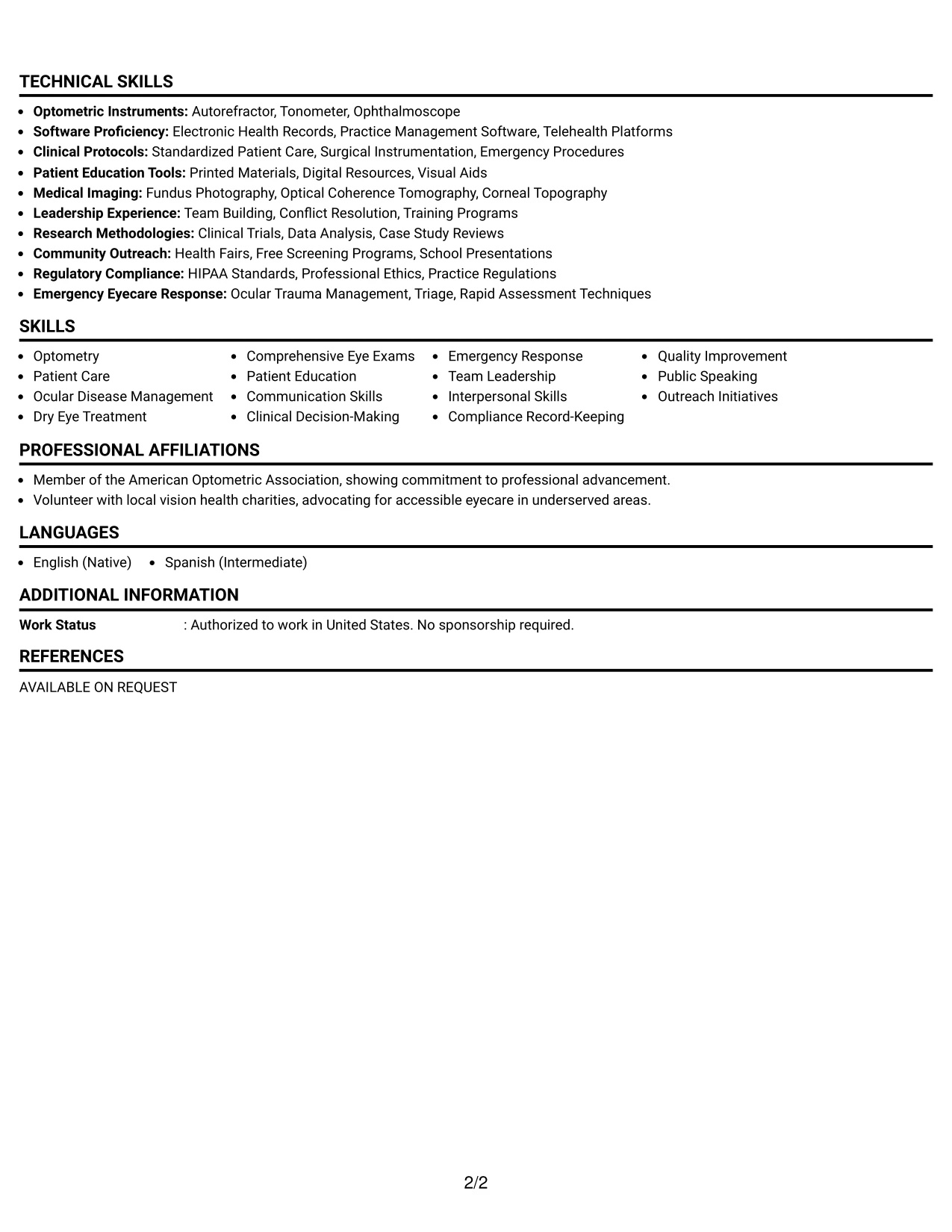 Resume Example Page 2