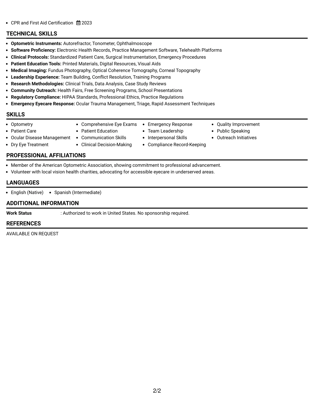 Resume Example Page 2