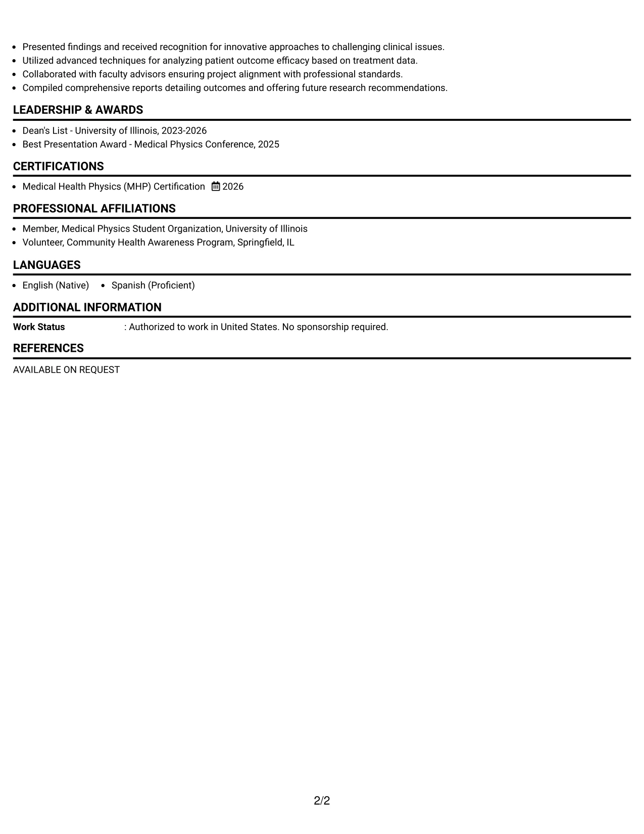 Resume Example Page 2