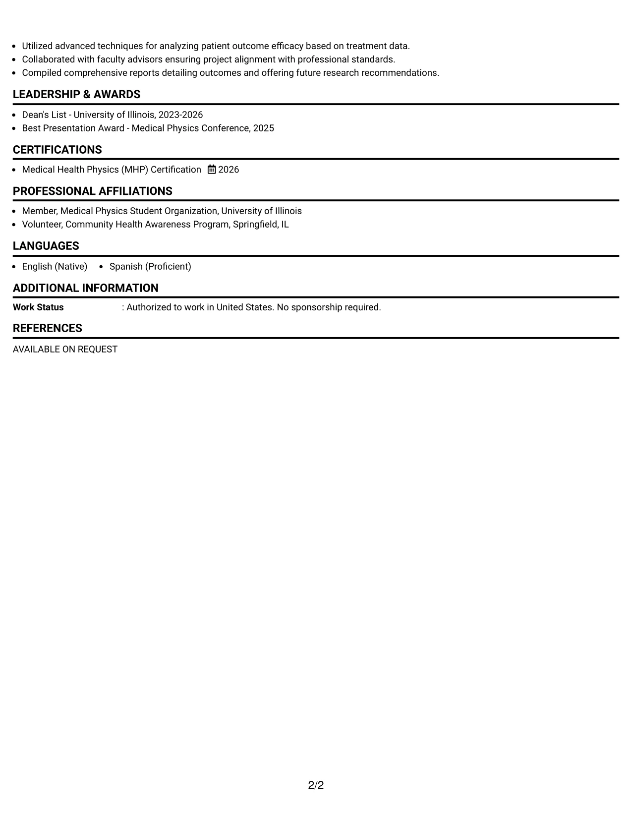 Resume Example Page 2