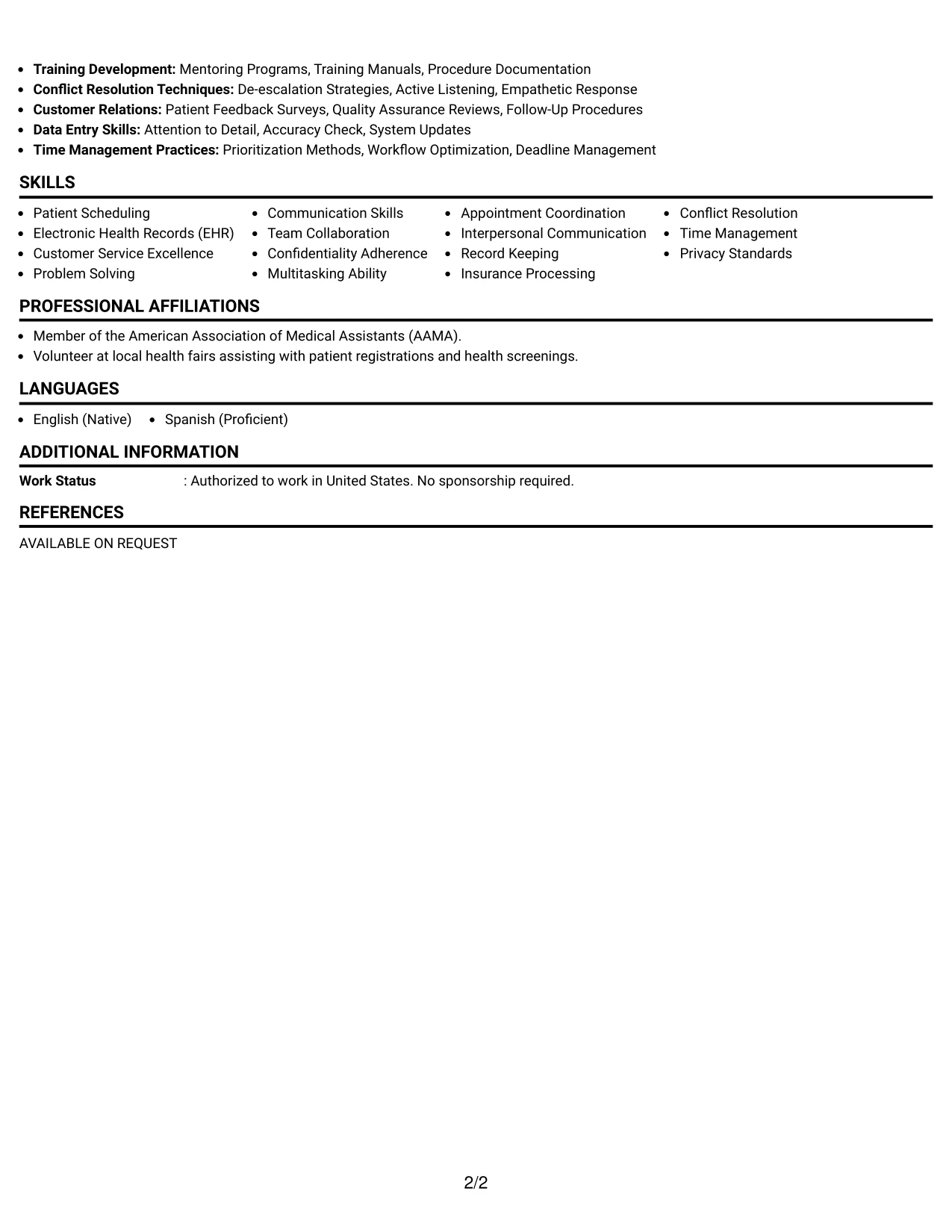 Resume Example Page 2