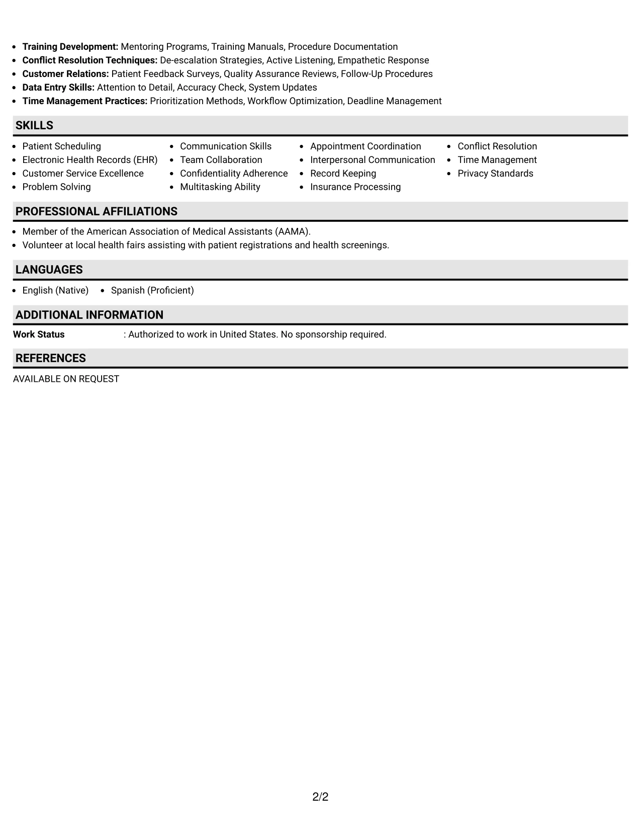 Resume Example Page 2