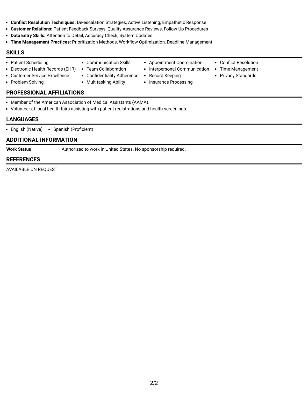Resume Example Page 2