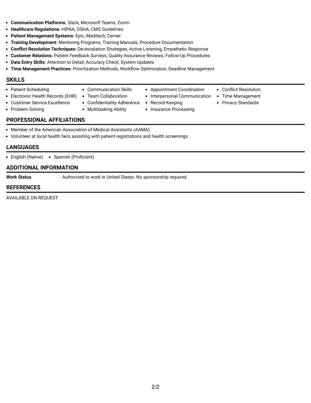 Resume Example Page 2