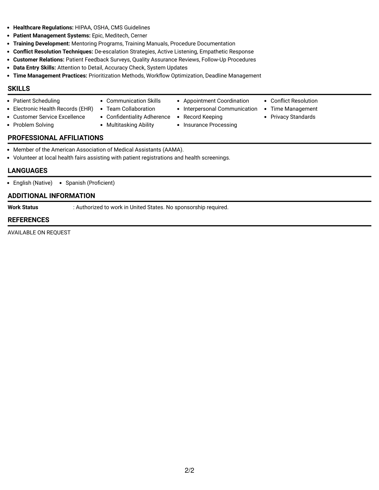 Resume Example Page 2