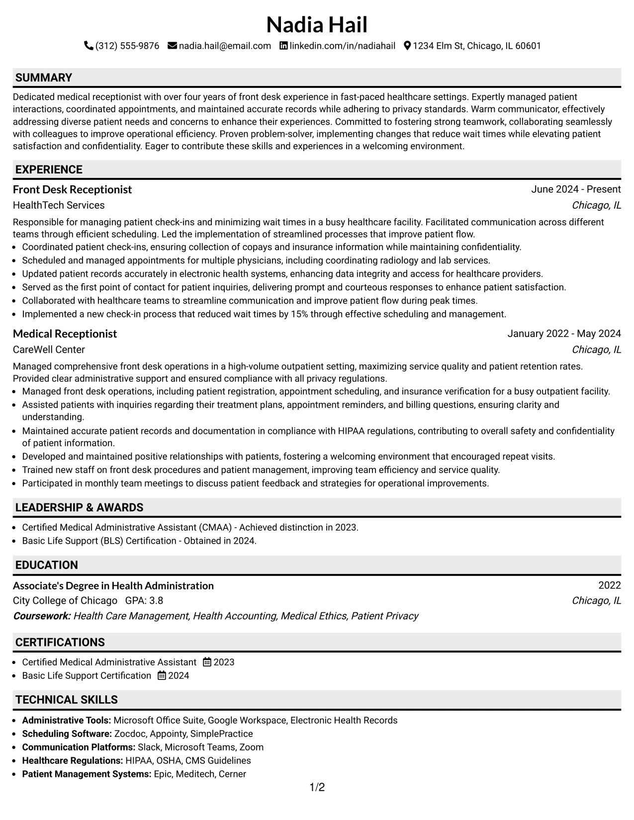 Resume Example Page 1