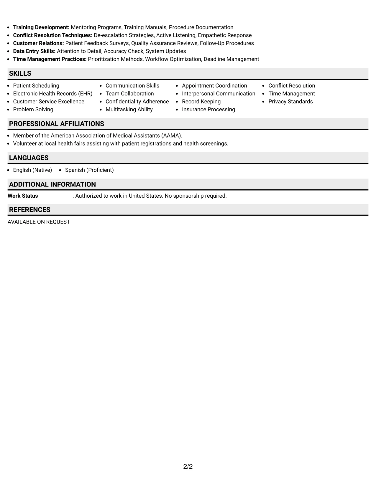 Resume Example Page 2