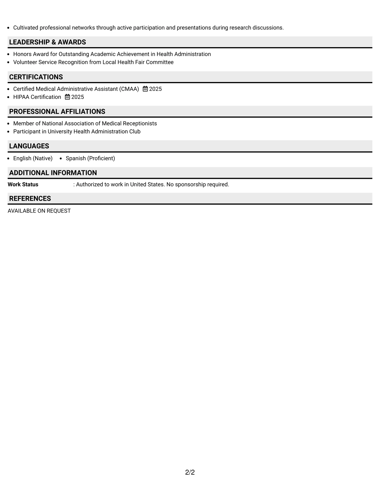 Resume Example Page 2