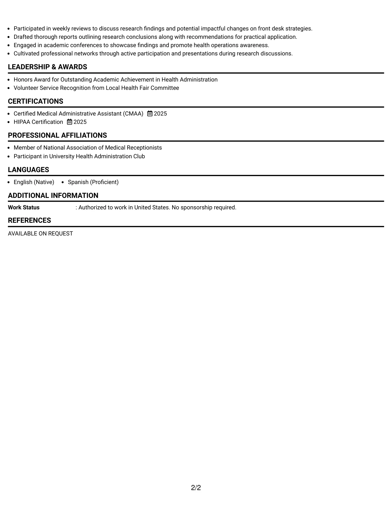 Resume Example Page 2