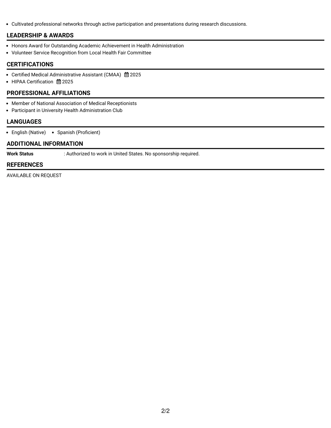 Resume Example Page 2