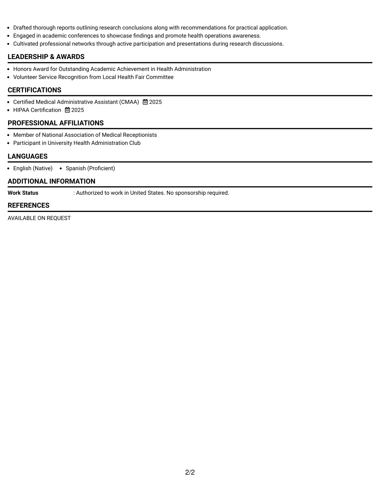 Resume Example Page 2