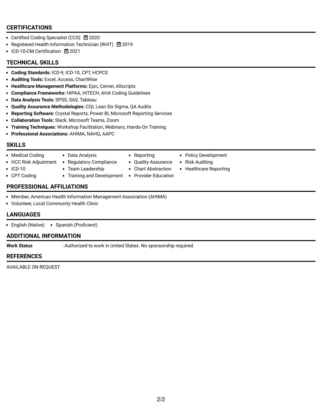 Resume Example Page 2