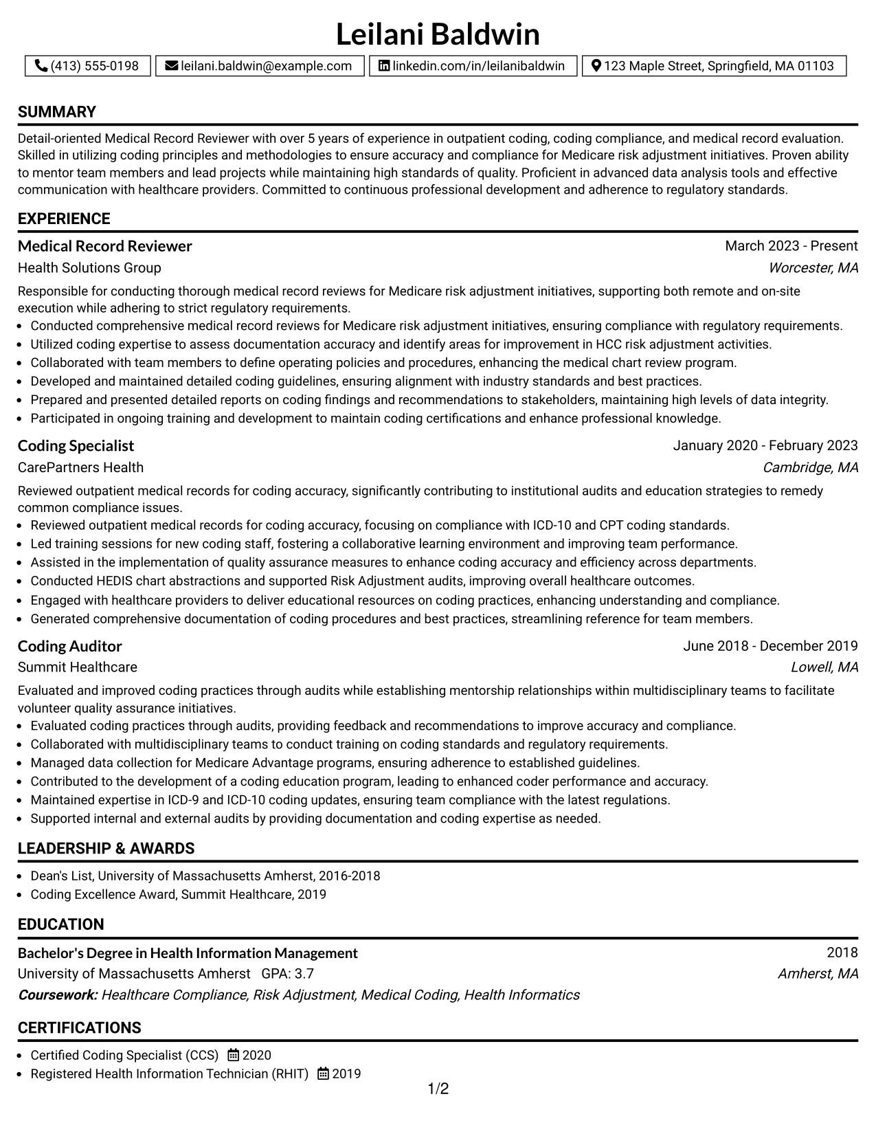 Resume Example Page 1