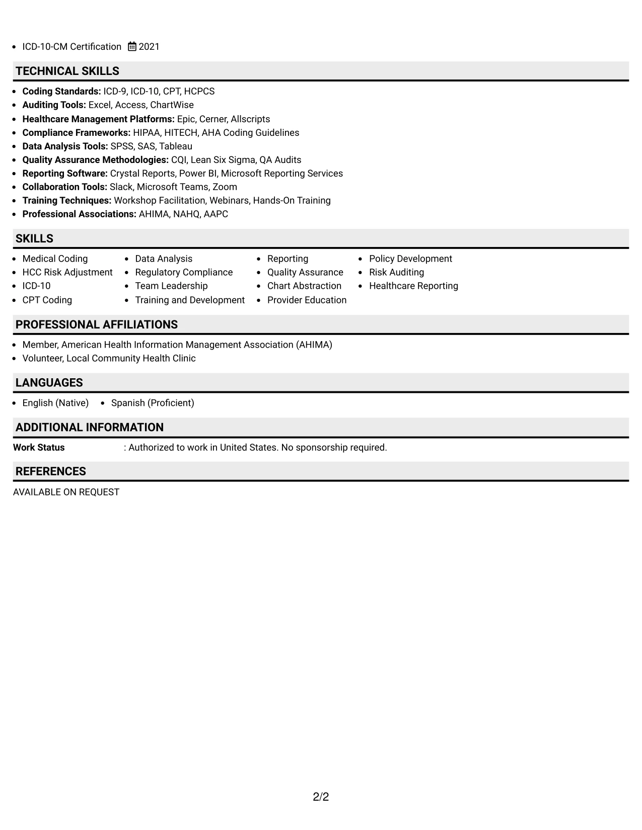 Resume Example Page 2