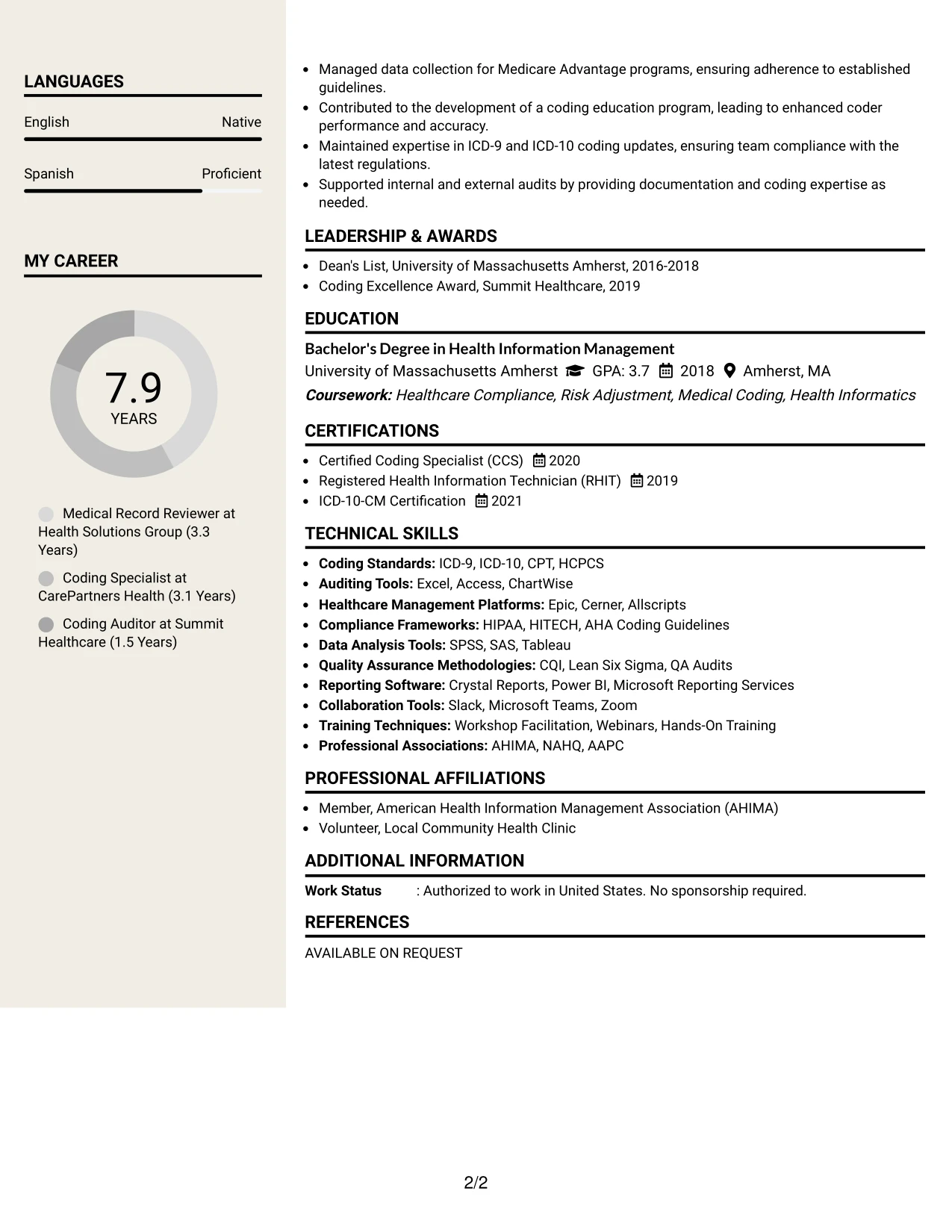 Resume Example Page 2