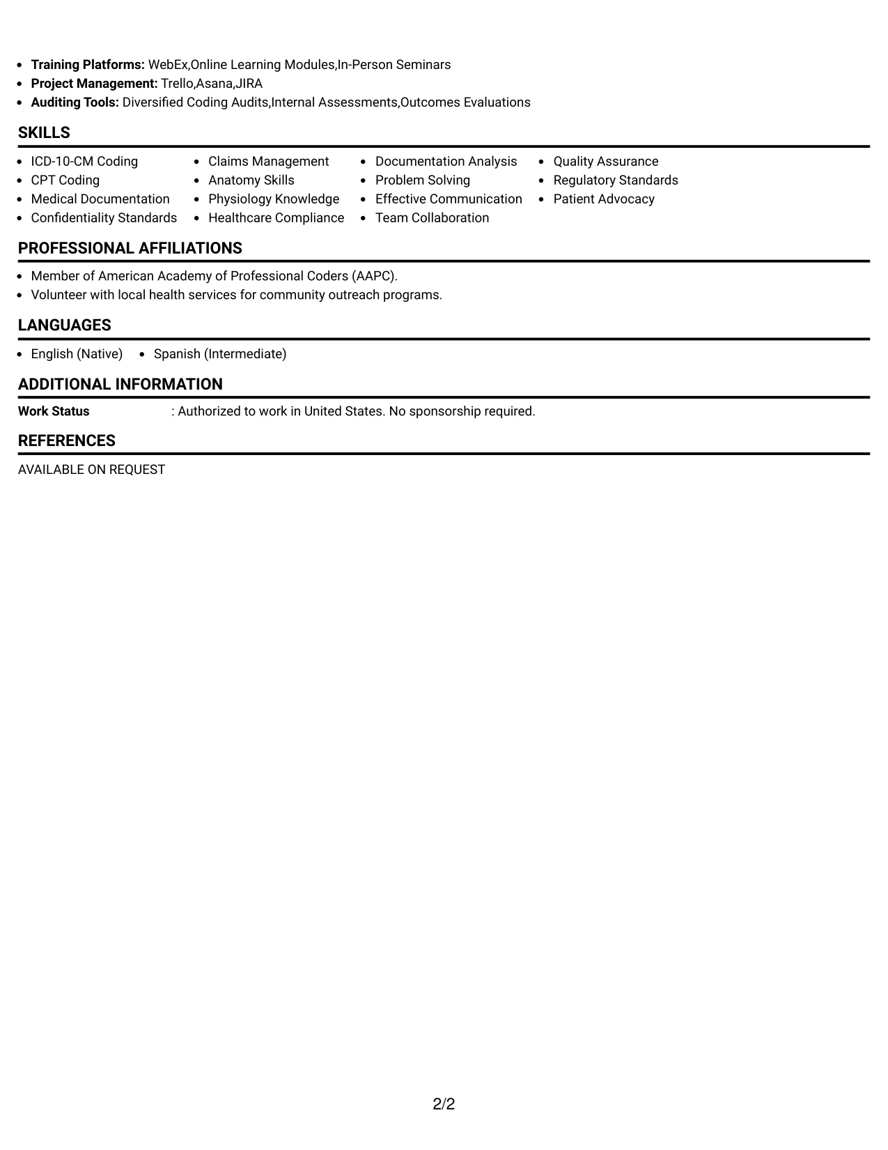 Resume Example Page 2