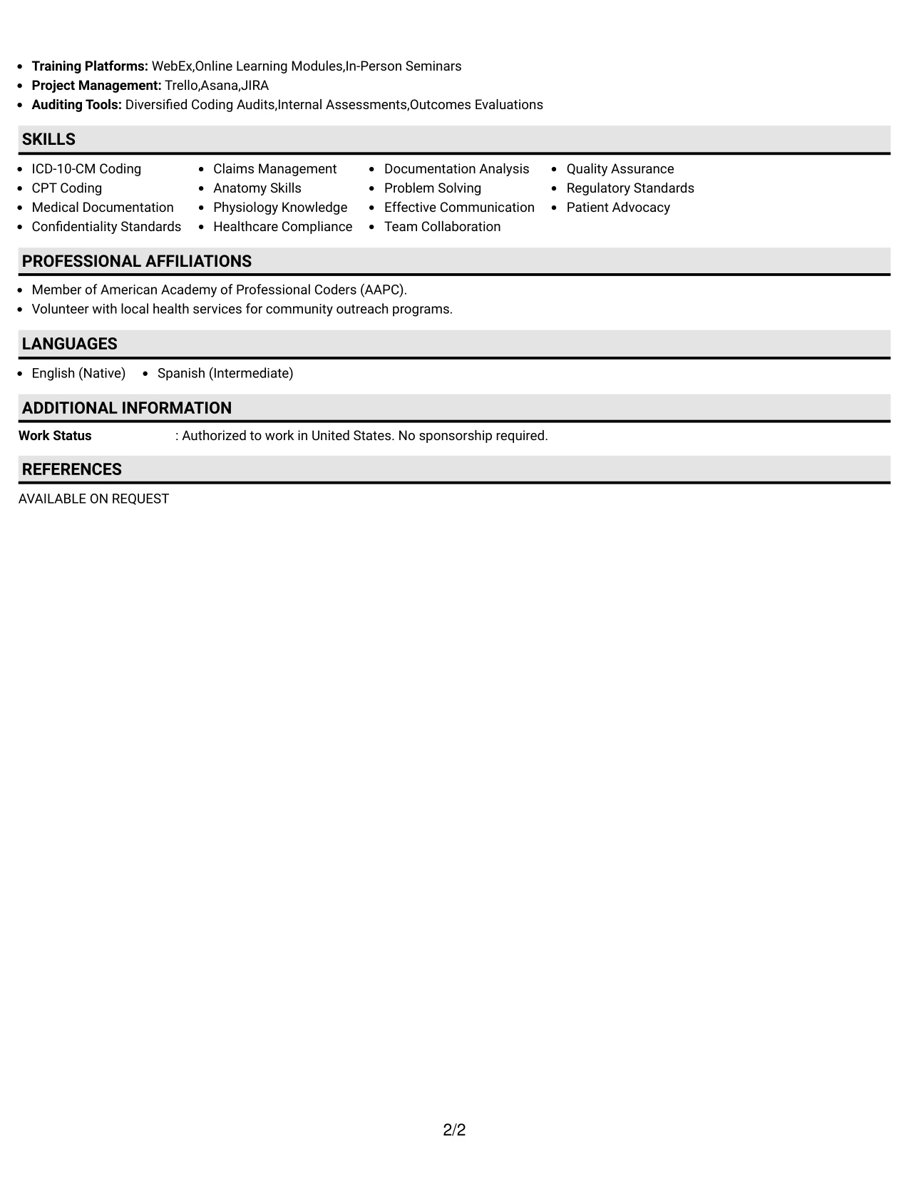 Resume Example Page 2