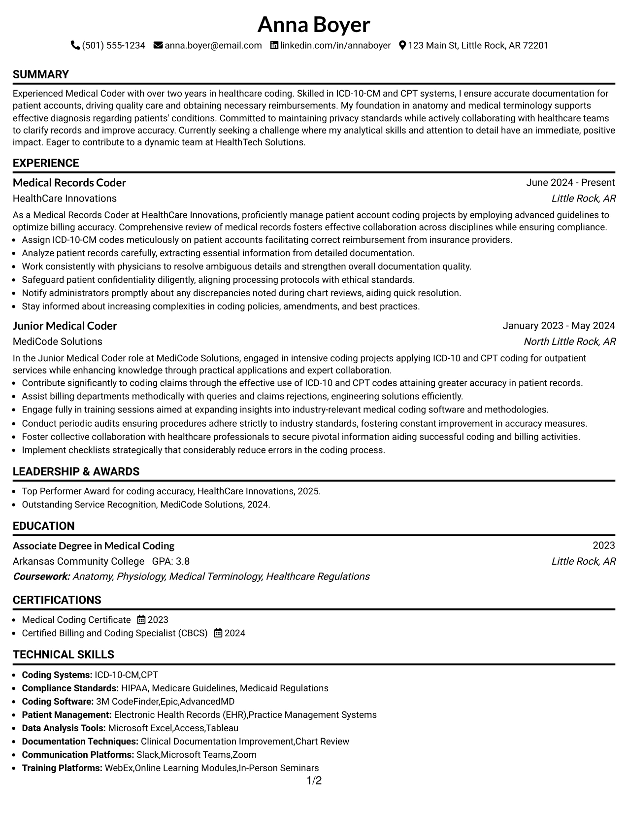 Resume Example Page 1