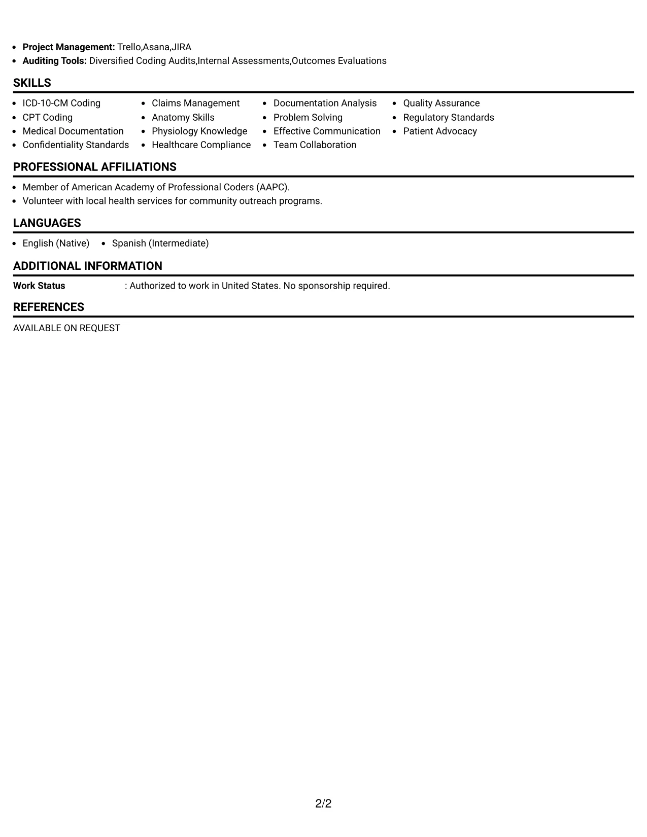 Resume Example Page 2