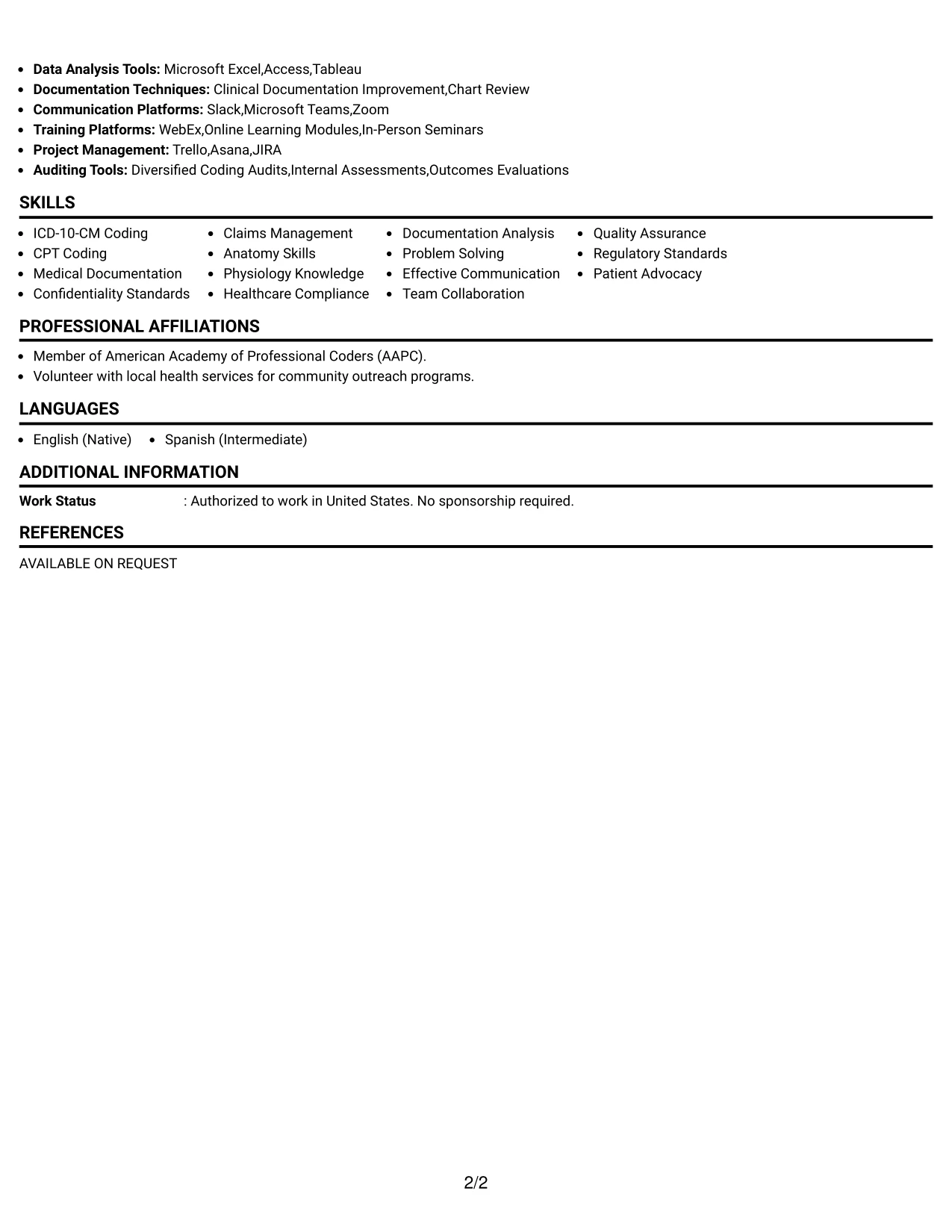 Resume Example Page 2
