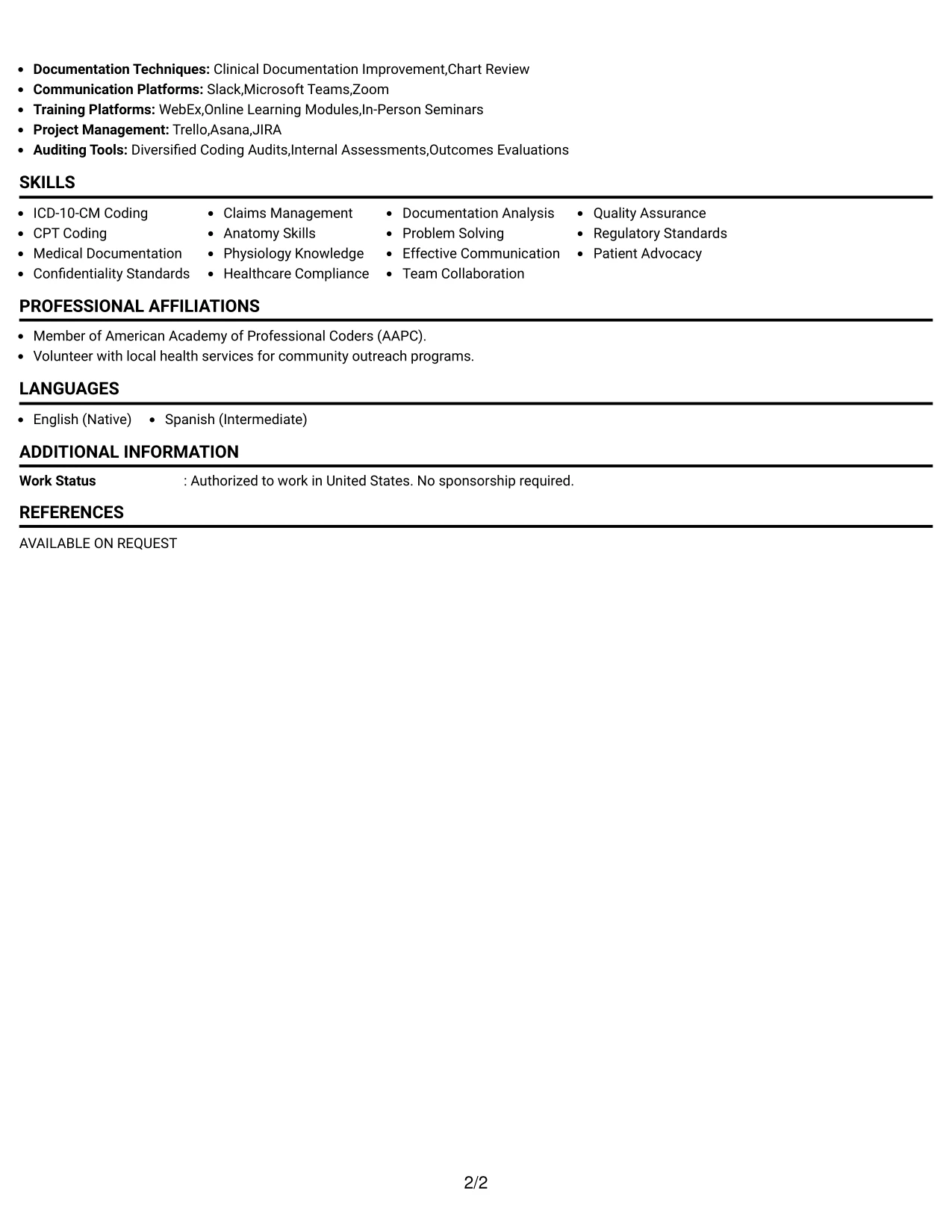 Resume Example Page 2