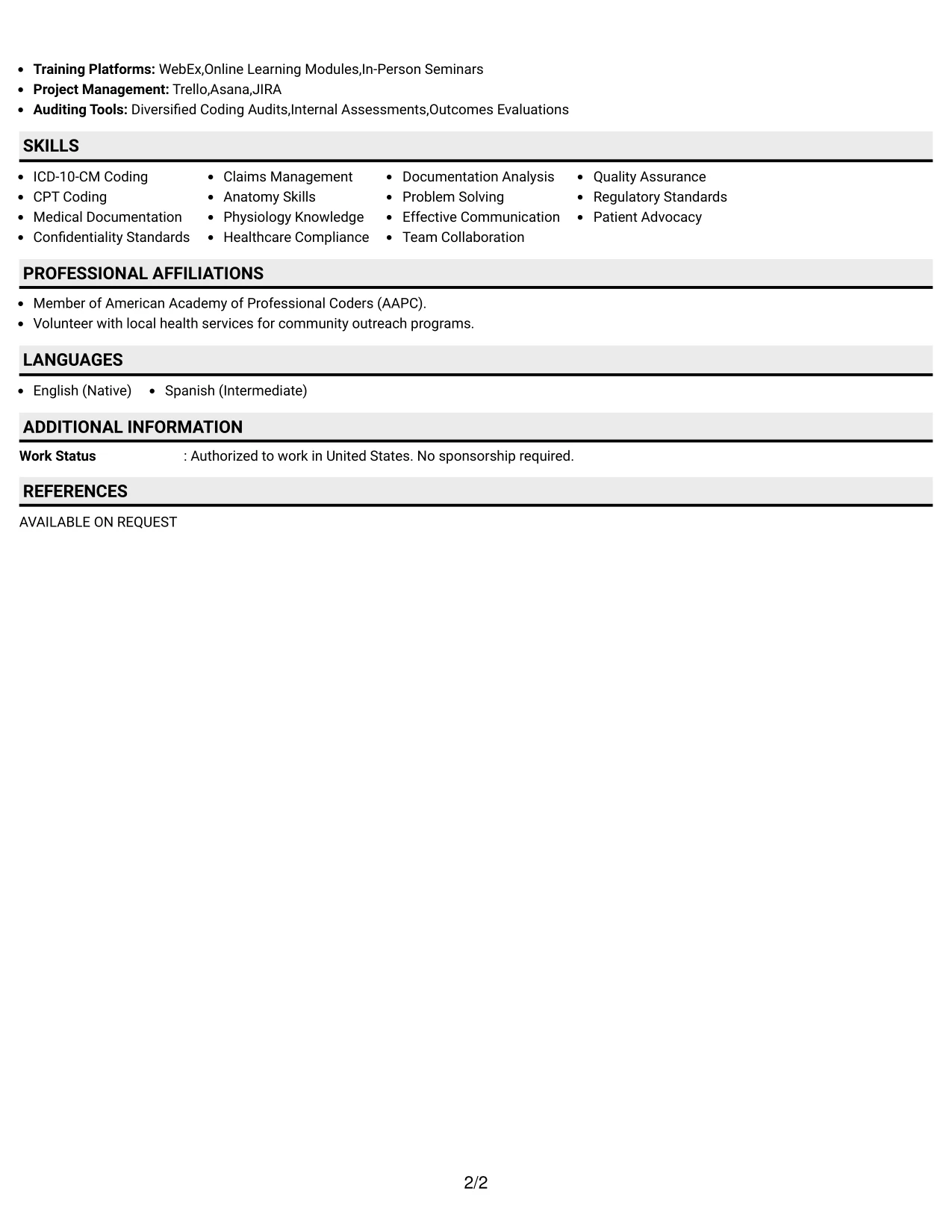 Resume Example Page 2