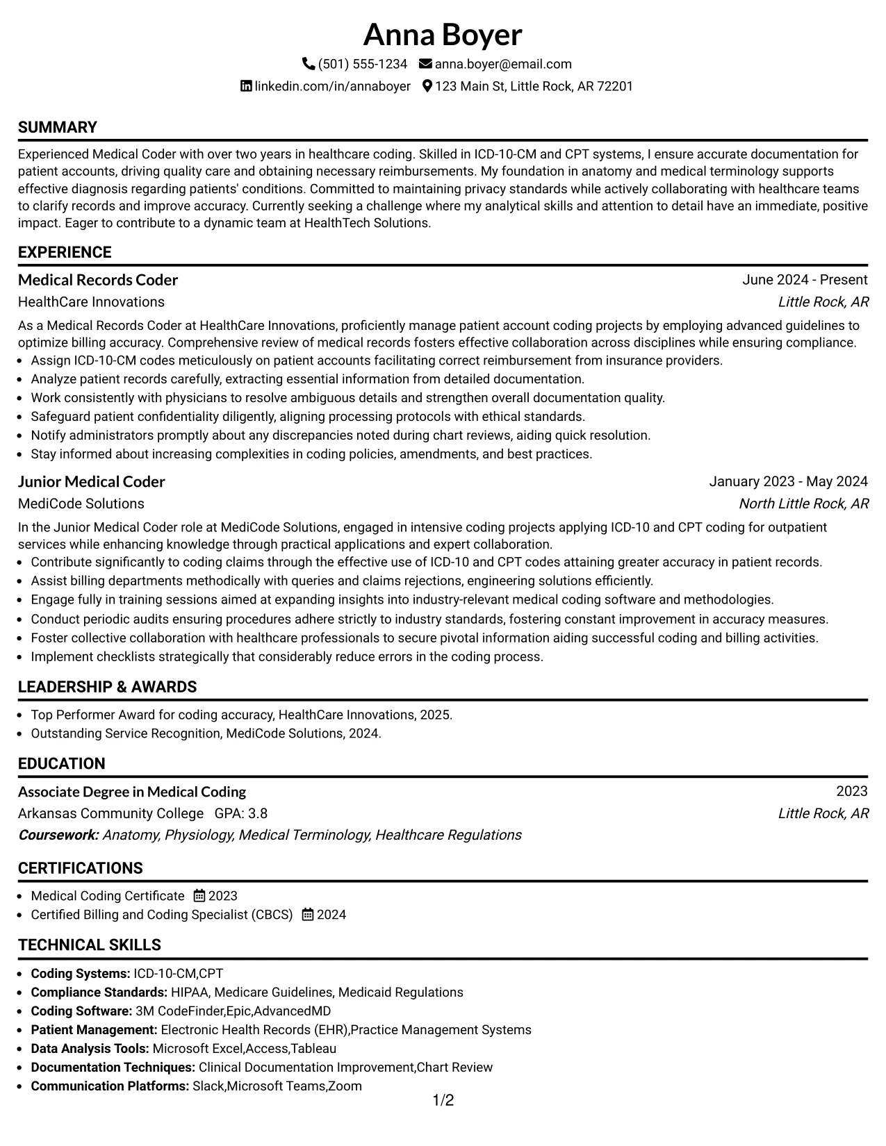 Resume Example Page 1