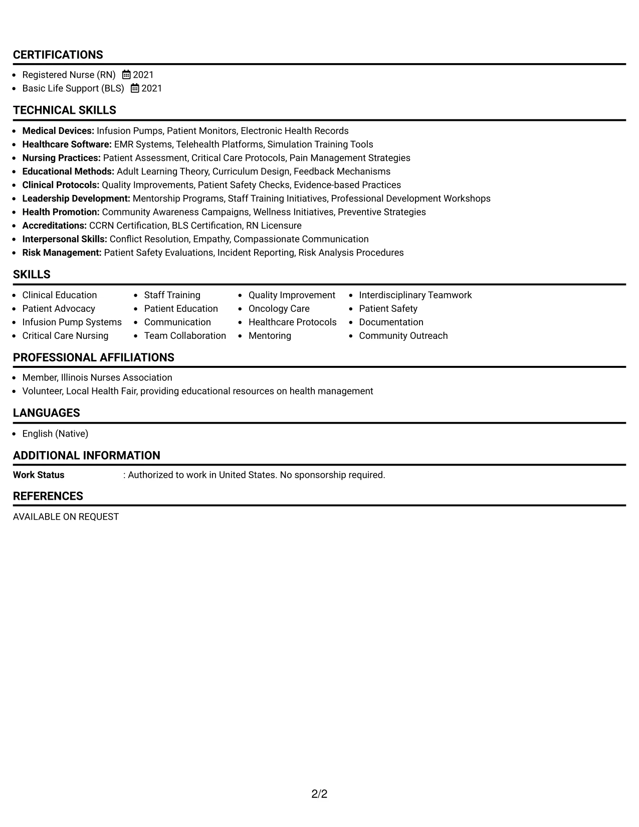 Resume Example Page 2