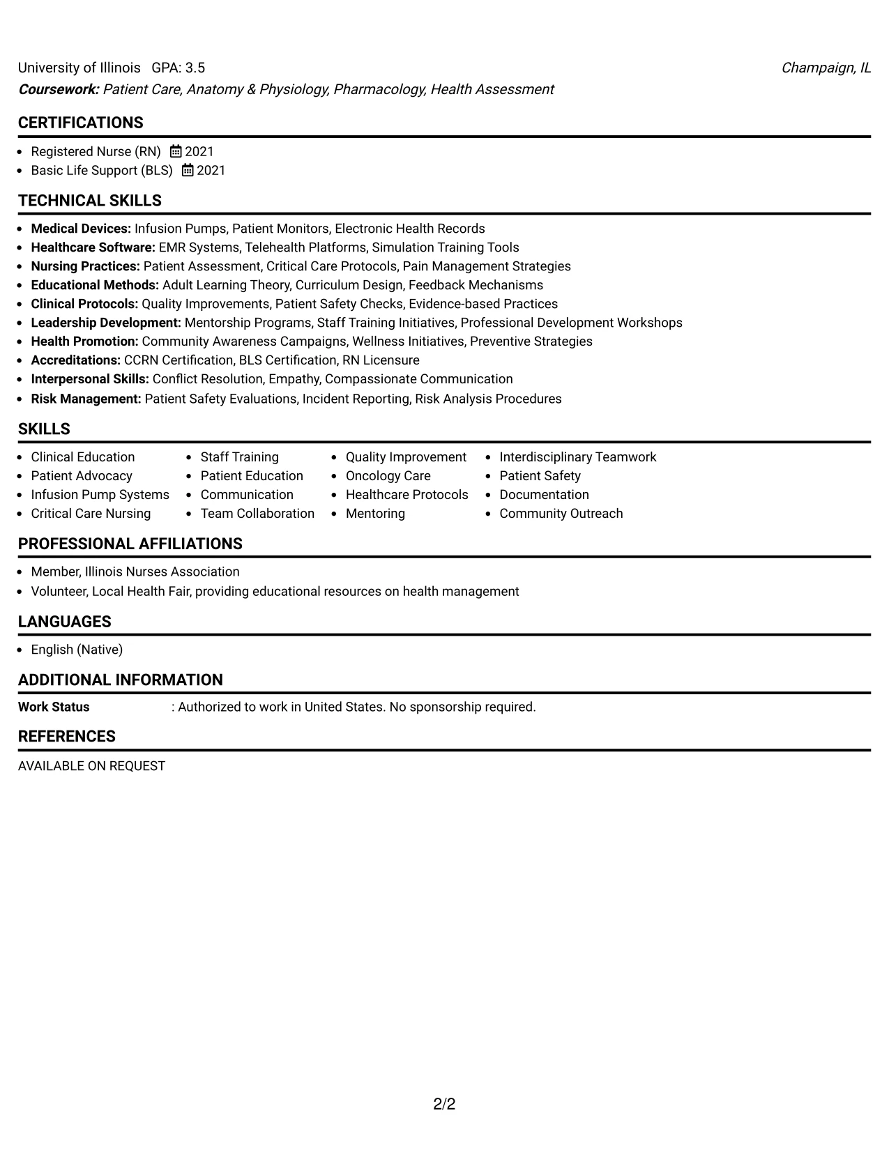 Resume Example Page 2