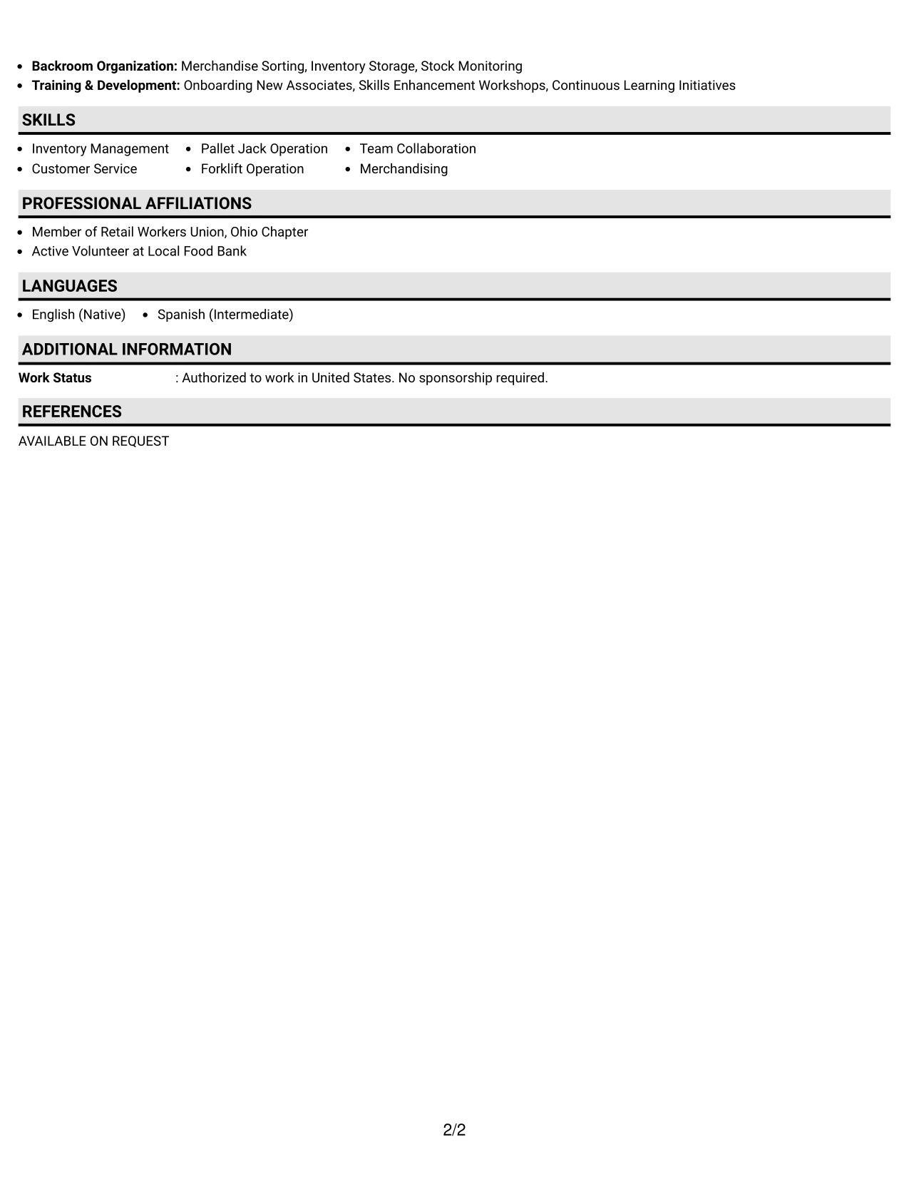 Resume Example Page 2