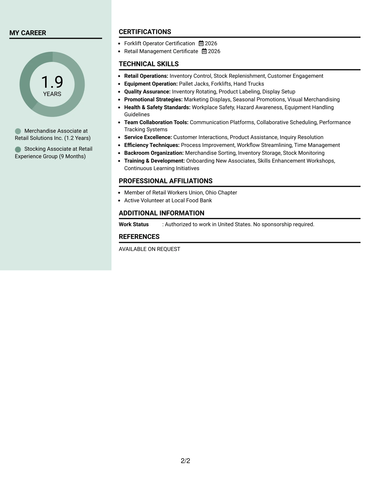 Resume Example Page 2